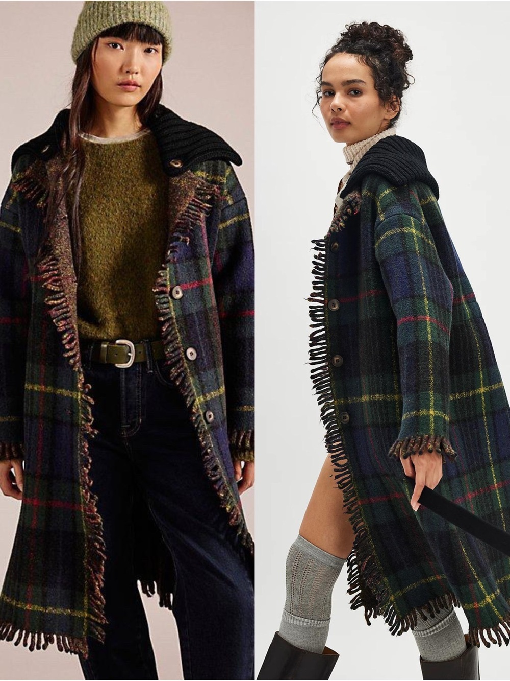 Free People Merri Tartan Duster Plaid Coat Wool Blend Size Medium